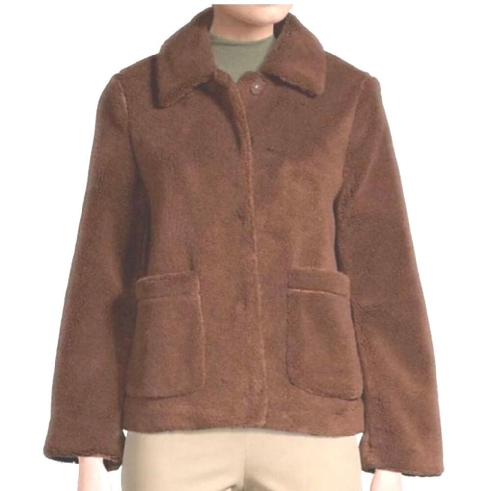 Rebecca Minkoff Harley Teddy Jacket Faux Shearling Brown Size Medium - Picture 1 of 9